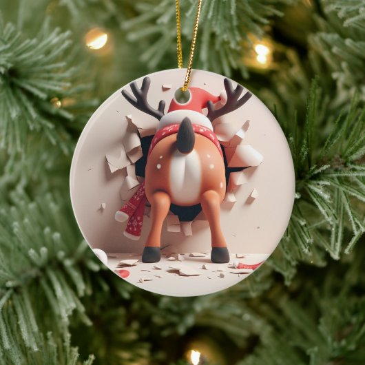 Santa's Gekke rendieren kerst Keramisch Ornament (Boom)