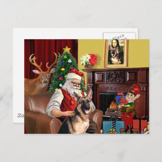Santa's German Shepherd Feestdagenkaart (Voorkant / Achterkant)