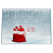 Santas Gift Bag, Icicles en Snowflakes Groot Cadeauzakje (Voorkant)