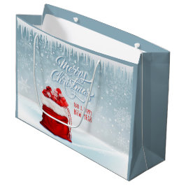 Santas Gift Bag, Icicles en Snowflakes Groot Cadeauzakje
