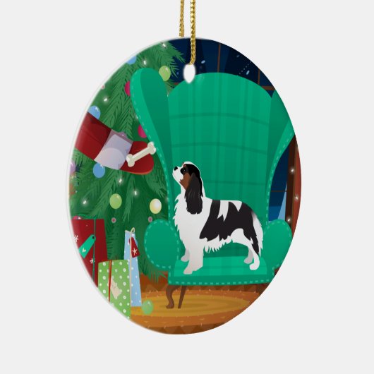 Santa's Gift - Cavalier King Charles Spaniel Tri Keramisch Ornament (Rechts)