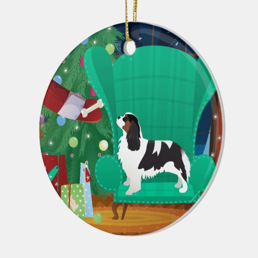 Santa's Gift - Cavalier King Charles Spaniel Tri Keramisch Ornament (Links)