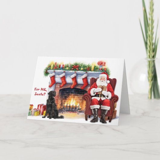 Santa's Gift Flat Coated Retriever Dog Christmas Feestdagen Kaart (Voorkant)