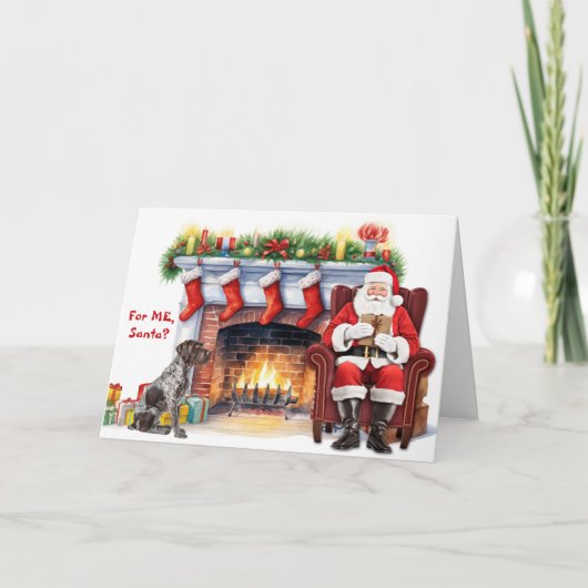 Santa's Gift German Wirehaired Pointer Christmas Feestdagen Kaart (Voorkant)