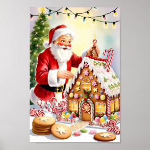 Santa's Gingerbread House Illustratie Poster