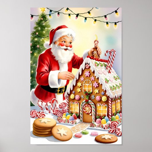 Santa's Gingerbread House Illustratie Poster (Voorkant)