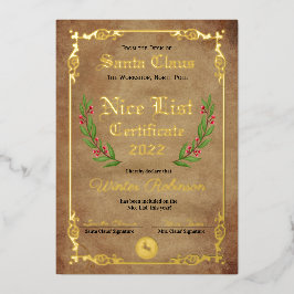 Santa's Goede Lijst Folie Certificaat Uitnodiging