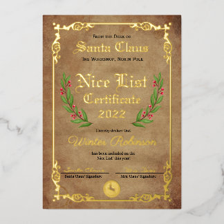 Santa's Goede Lijst Folie Certificaat Uitnodiging