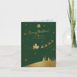Santa's Gold Sleigh Kerstmis Kaart
