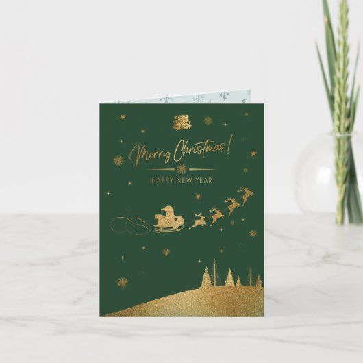 Santa's Gold Sleigh Kerstmis Kaart (Voorkant)