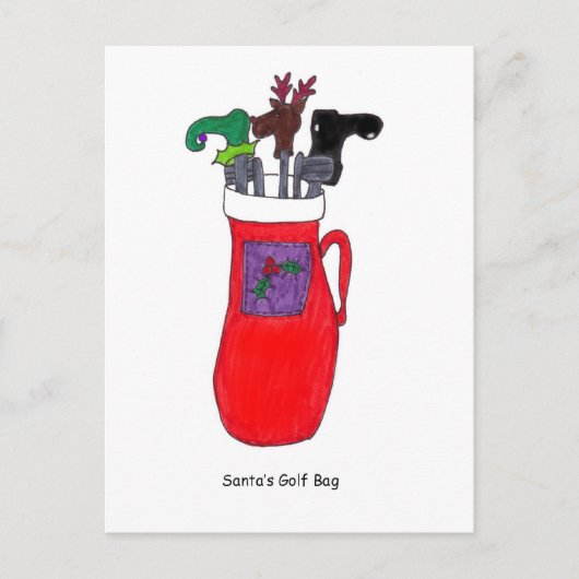 Santa's Golf Bag Humorous Christmas Post Kaart (Voorkant)