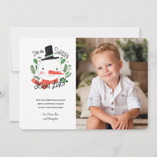 Santa's Good List Foto Wenskaart Feestdagenkaart (Voorkant)