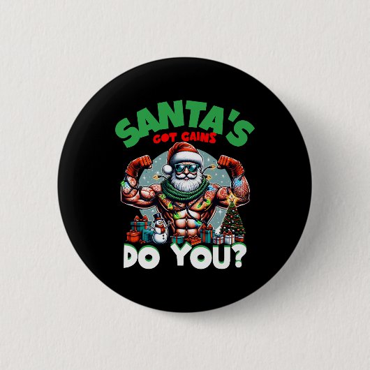 Santa's Got Gains Do You Feestelijke Bodybuilding  Ronde Button 5,7 Cm (Voorkant)
