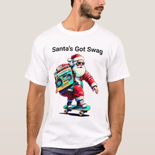 Santa's Got Swag Retro Skateboard Kerst T-shirt (Voorkant)