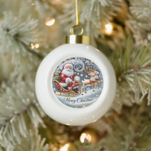 Santa's Grand Sleigh Ride" - Klassieke Kerst Keramische Bal Ornament