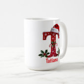 Santa's hat Monogram initial T merry Christmas  Koffiemok (Voorkant rechts)