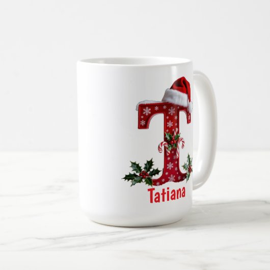 Santa's hat Monogram initial T merry Christmas  Koffiemok (Voorkant rechts)