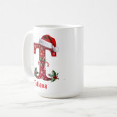 Santa's hat Monogram initial T merry Christmas  Koffiemok (Voorkant links)