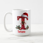Santa's hat Monogram initial T merry Christmas  Koffiemok (Links)
