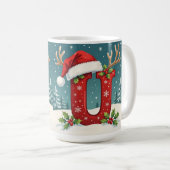 Santa's hat Monogrogram initial U merry Christmas  Koffiemok (Voorkant rechts)