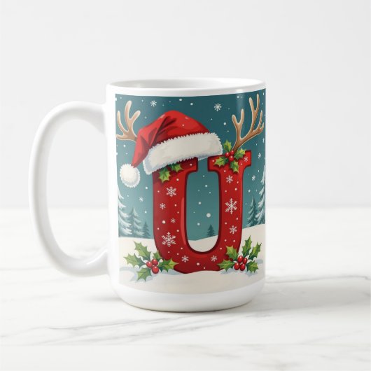 Santa's hat Monogrogram initial U merry Christmas  Koffiemok (Links)