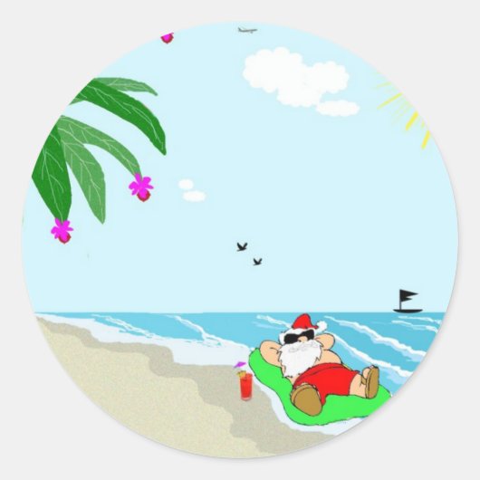 Santa's Hawaïaanse Kerststickers Ronde Sticker (Voorkant)