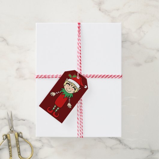 Santa's Helper Boy Elf Cadeaulabel (Met Touw)