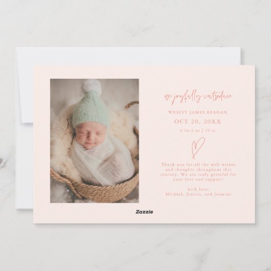 Santa's Helper Christmas Peach Birth Announcement Feestdagenkaart (Achterkant)