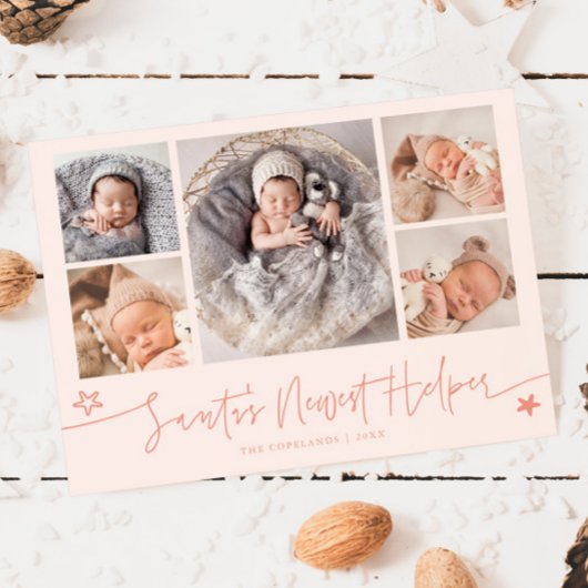 Santa's Helper Christmas Peach Birth Announcement Feestdagenkaart