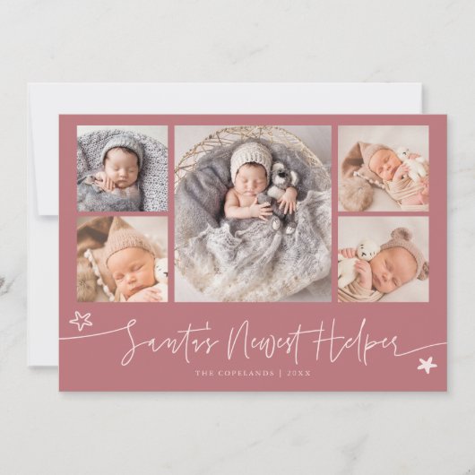 Santa's Helper Christmas Pink Birth Announcement Feestdagenkaart (Voorkant)