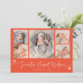 Santa's Helper Christmas Red Birth Announcement Feestdagenkaart (Staand voorkant)