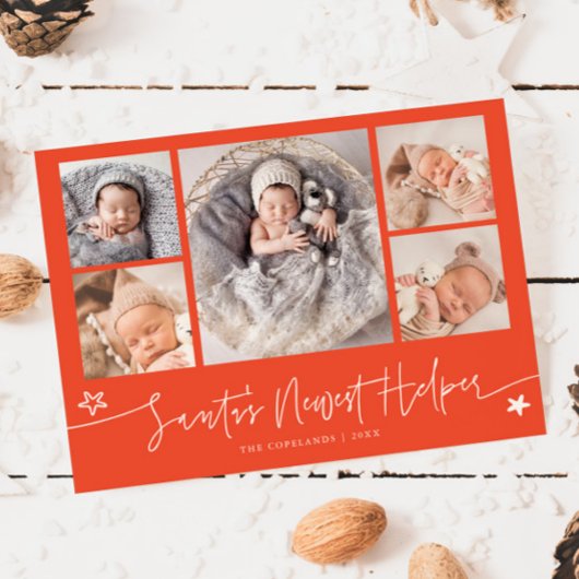 Santa's Helper Christmas Red Birth Announcement Feestdagenkaart