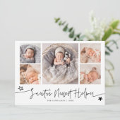 Santa's Helper Christmas White Birth Announcement Feestdagenkaart (Staand voorkant)