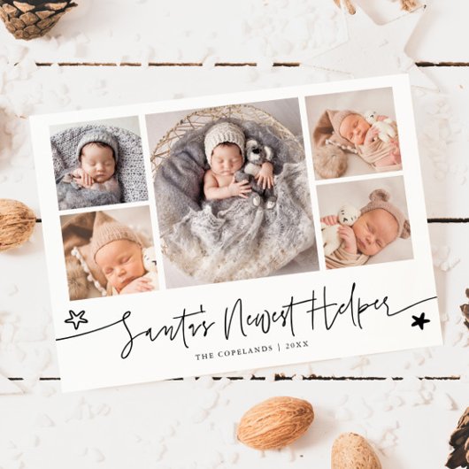 Santa's Helper Christmas White Birth Announcement Feestdagenkaart