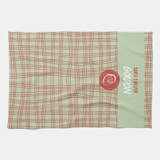 Santa's Helper Groene & Rode Winter Theedoek (Horizontaal)