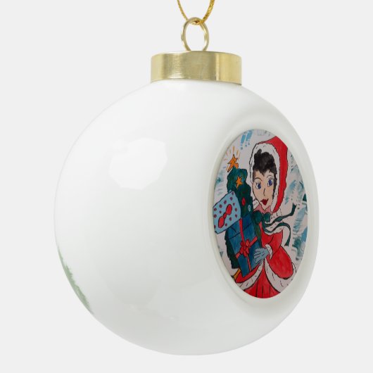 Santa's Helper Keramische Bal Ornament (Links)