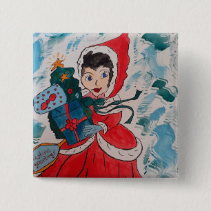 Santa's Helper Kerstmis Vierkante Button 5,1 Cm