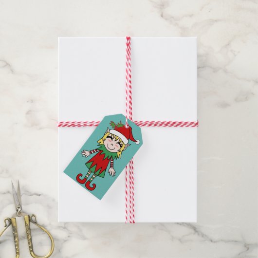 Santa's Helper Meisje Kerst Elf Cadeaulabel (Met Touw)