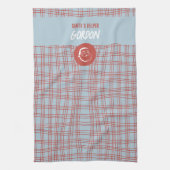 Santa's Helper Modern Blauw & Rood Vakantie Theedoek (Verticaal)