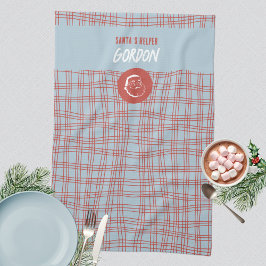 Santa's Helper Modern Blauw & Rood Vakantie Theedoek