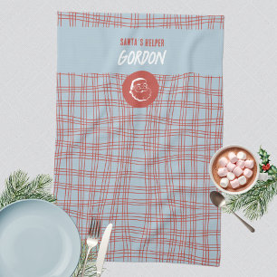 Santa's Helper Modern Blauw & Rood Vakantie Theedoek
