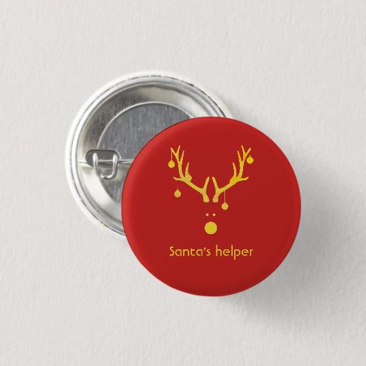 Santas helper moderne rendierkop rood ronde button 3,2 cm (Voorkant /achterkant)