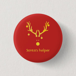 Santas helper moderne rendierkop rood ronde button 3,2 cm
