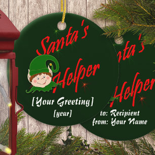 Santa's Helper Schattigee Elf Gepersonaliseerde Ke Keramisch Ornament