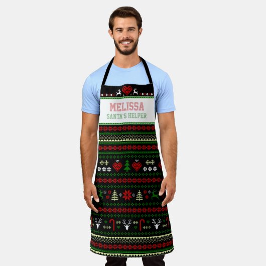 Santa's Helper Ugly kerstSweater LARGE Schort (Gedragen)