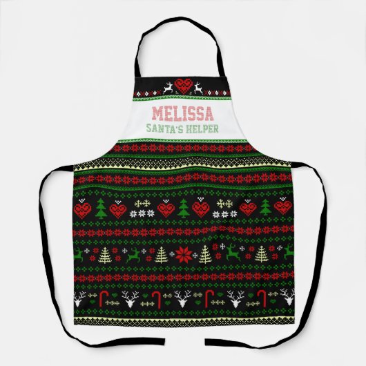 Santa's Helper Ugly KerstSweater MEDIUM Schort (Voorkant)