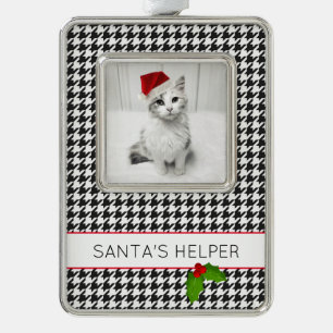 SANTA'S HELPER Vakantie Huisdier Foto Holly Feeste Verzilverd Omlijst Ornament