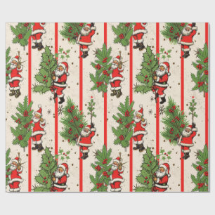 Santa's Holly en Stripes Cadeaupapier