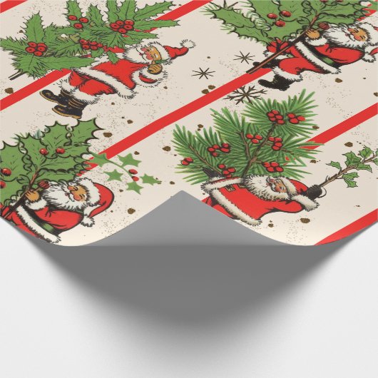  Santa's Holly en Stripes Cadeaupapier (Hoek)
