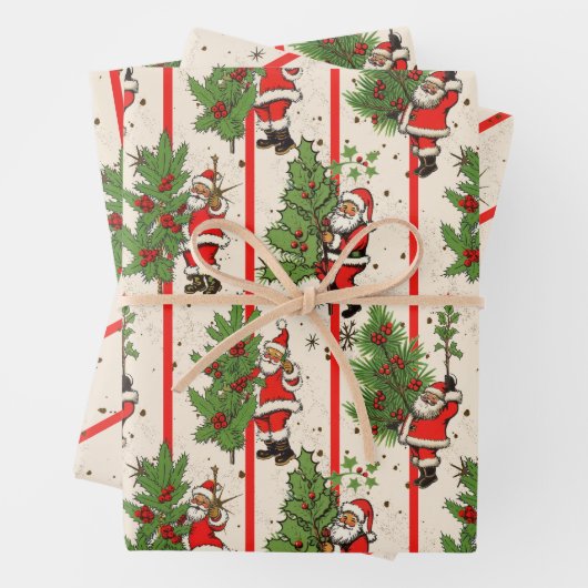  Santa's Holly en Stripes Inpakpapier Vel (In situ)